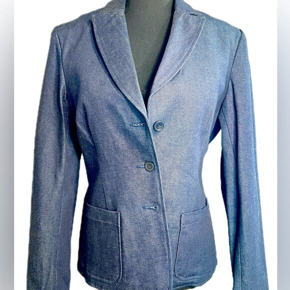 Women Gap Vintage 2000 dark denim blazer tailored structured & part lined SZ 8 - Picture 4 of 12